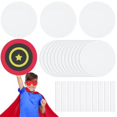 Imagem de Motipuns 24 Pcs Color Your Own Captain Shields 13'' Kids Captain Hero Shield Crafts DIY Blank Cardboard Hero Costume Props with Handles for Role Paly Cosplay Party Birthday Gift Dramatic Play Decor