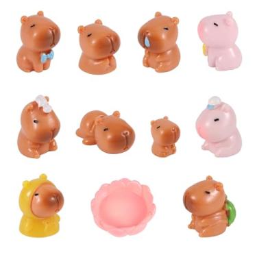 Imagem de lasuroa 11 Peças Mini Figuras de Capivara, Miniaturas Resina Super Giras Capivara Pequenos Animais Enfeites para Topos Bolo Painel de Carro Decoração para Casa Bonecas e Jardim Fadas
