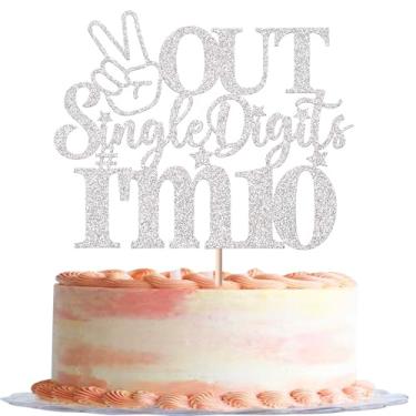Imagem de 1 Pack Out Single Digits I'm 10 Cake Topper Glitter Double Digits 10 Cupcake Pick Cheers to 10 Years Old Ten Fabulous Cake Decorations for 10th Birthday Theme Party Supplies Silver