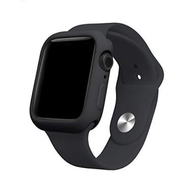 Imagem de Pulseira silicone compativel+ Capa case compatível com apple watch Apple Watch séries Ultra 9, 8, 7, 6, 5, 4, 3, 2, 1 e SE de 49 mm, 45 mm, 44 mm 42 mm 41mm 40mm (44MM, Platinum Black)