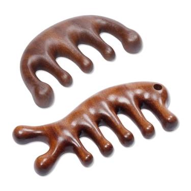 Imagem de Pacote com 2 Pentes de Massagem de Couro Cabeludo de Madeira Multifuncional de Sândalo Massagem Corporal Gua Sha Pente para Relaxamento, Tratamento Acupoint, Crescimento do Cabelo - Presente de