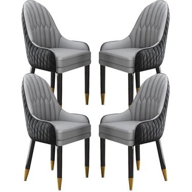 Imagem de Cadeira De Jantar De Couro De Microfibra Cozinha Conjunto De 4 Cadeiras De Sala De Estar Lounge Counter Cadeiras Quarto Varanda Sofá Cadeira Pernas De Madeira Maciça, Black+light Gray, One Size