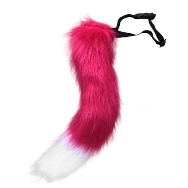 Imagem de Moyubath Gato lobo raposa pele sintética cauda peluda para cosplay Halloween fantasia fantasia acessórios (pêssego e branco, 50 cm)