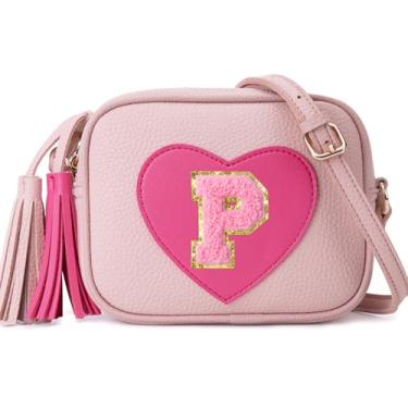 Imagem de OYLOLA Bolsa Infantil Para Meninas De 3, 4, 5, 6, 7 E 8 Anos, Presente Aniversário, Com Inicial, Transversal Meninas, Rosa P