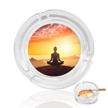 Imagem de Cinzeiro de cristal de meditação para ioga, cinzeiro redondo de vidro resistente para fumar, portátil, decorativo, moderno, para uso em casa, escritório, interior, exterior, pátio