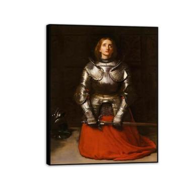 Imagem de John Everett Millais Impressão em tela Joana d'Arc Retrato Vintage Pré Rafaelita Impressão em tela para sala de estar quarto decoração de casa 65 x 50 cm (26 x 19 pol) Preto emoldurado