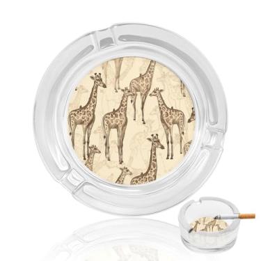 Imagem de Cinzeiro de vidro de cristal de girafas desenhadas à mão, cinzeiro redondo de vidro resistente para fumar cinzeiro portátil decorativo moderno para uso em casa, escritório, interior, exterior, pátio