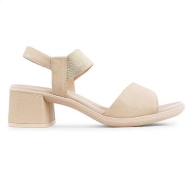 Imagem de Sandália Usaflex Salto Bloco Tira Elástico Feminina (Bege/Dourado, BR, Adulto, Numérico, 38)