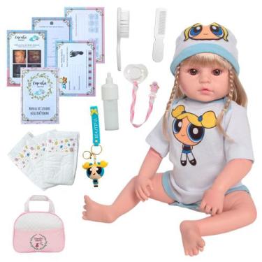 Imagem de Boneca Bebê Reborn Silicone Loira Lindinha Com Kit Itens - Cegonha Reb