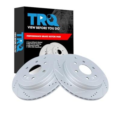 Imagem de TRQ Conjunto de pares de rotores de freio de desempenho traseiro perfurados para GMC Acadia 2007-2016 / Buick Enclave 2007-2017/2007-2010 Saturn Outlook / 2009-2017 Chevy Traverse