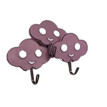 Imagem de Kit 3 Ganchos NUVEM Fofa Adesivos Quarto Infantil/Bebe- Sem Furo, Decoração Tema Chuva de Amor/Organização Suporta 2 Kg (Lilás)