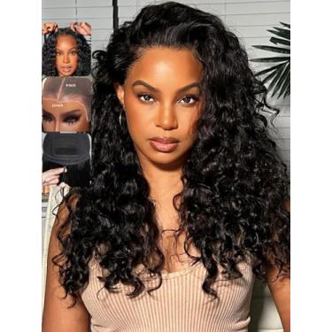 Imagem de KLAIYI Peruca de cabelo humano pré-cortada sem cola 33 x 4 sem cola, pré-cortada, pré-colada, pré branqueada, bye, nós, cacheada, com cordão 30S, pronta para usar, 61 cm