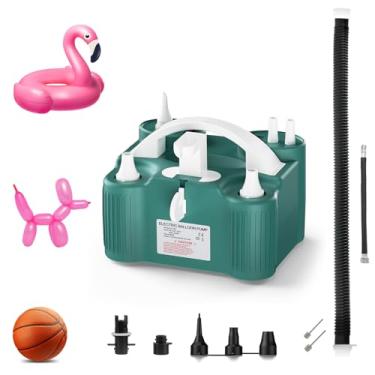 Imagem de AXHJ Bomba de balão elétrica, bomba de ar 4 em 1, máquina de soprar balão elétrico portátil, bocal duplo, enchimento rápido, 110 V AC para 260q, folha, balões de látex, boias de piscina, colchão de ar