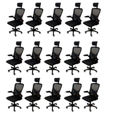 Imagem de Kit 15 Cadeiras Escritório Presidente Tela Mesh Bogotá Preto