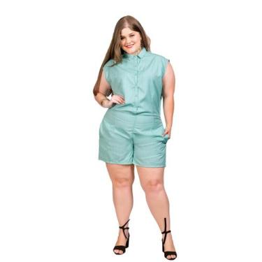 Imagem de Macaquinho Feminino Sarja Plus Verde Agua Com Bolso Embutido - Razon J