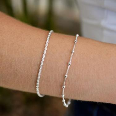 Imagem de Kit Pulseira Cordão Baiano + Bolinha Veneziana Banhada Prata - Papillo
