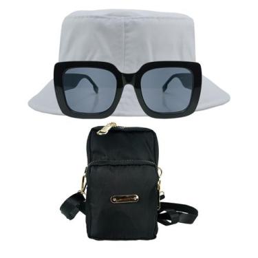 Imagem de Kit Chapéu Bucket Hat, Bolsa Pequena Feminina Transversal E Óculos Esc