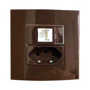 Imagem de Tomada 3 Pinos 10a + Rede RJ45 Cat5e Marrom Móvel Marmore Drywall Gess