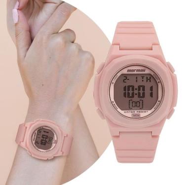 Imagem de Relógio Feminino Rosa Digital com Pulseira de Silicone à Prova D Água 