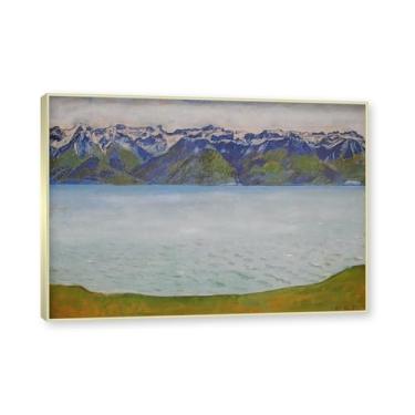 Imagem de Moldura de champanhe. Impressões em tela famosas, (Lago de Genebra 07) de Ferdinand Hodler, pinturas de paisagens em tela, arte de parede em tela para decoração de casa. 50 x 70 cm