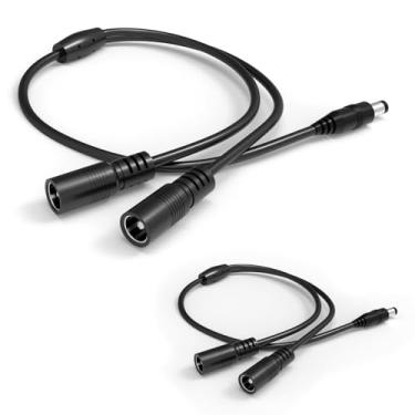 Imagem de Pacote com 2 cabos divisor de fonte de alimentação CC DC5521, 1 macho para 2 fêmeas, 5,5 mm x 2,1 mm, cabo Y bidirecional para câmera de estacionamento CCTV de segurança, fio adaptador divisor Y, fita