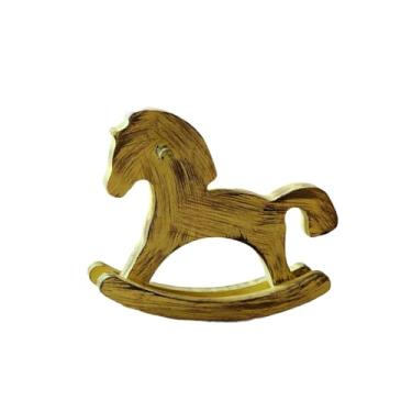 Imagem de KiBcsLic Cavalo de balanço de madeira, estatueta pequena de cavalo, artesanato, colecionável, presente criativo de inauguração, decoração de mesa, estátua de, Amarelo