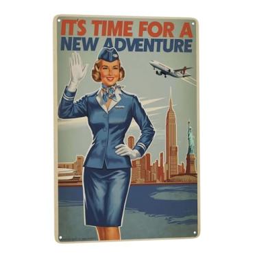 Imagem de Pôster de arte de parede Lady it's time for a new adventure (1) Sinais de lata retrô citações inspiradoras arte de parede decorativa rústica presentes exclusivos 20 x 30 cm