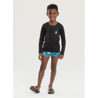 Imagem de Conjunto Praia Infantil Menino Preto Camiseta Manga Longa e Sunga Capi