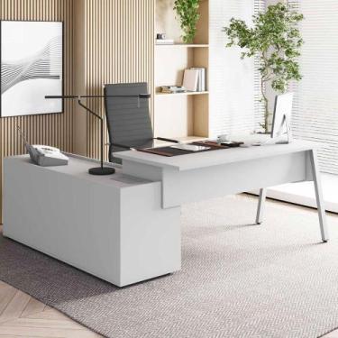 Imagem de Mesa L Escritório 2,00m c/ Armário Lateral e Tampo Cavado F5 - F5 Offi