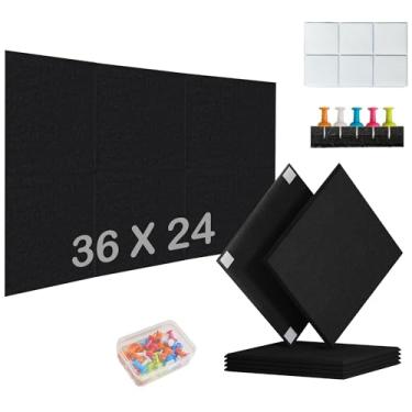 Imagem de Quadro de cortiça grande para paredes | pacote com 6 | 91 cm x 61 cm quadro de cortiça de feltro alternativo para decoração de parede de escritório, placa de pino de pressão, azulejos de feltro para