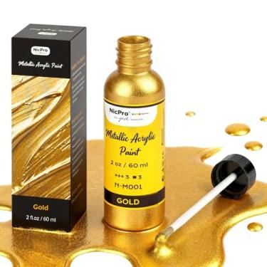 Imagem de Nicpro Tinta de folha de ouro - 60 ml de tinta acrílica dourada metálica de 60 ml, tintas de retoque não tóxicas à base de água para artesanato, metal, madeira, argila, tecido, tela, móveis