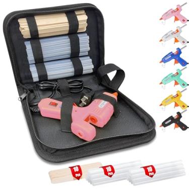 Imagem de MONVICT Kit de pistola de cola quente, mini pistola de cola rosa com estojo de transporte, 20 bastões de cola premium, 10 palitos de madeira para artesanato, pré-aquecimento rápido, pistola de cola