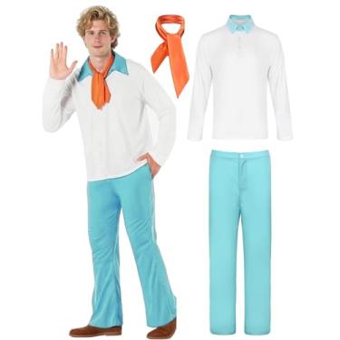 Imagem de Fantasia masculina de manga comprida e calça branca com cachecol para festa de cosplay adulto