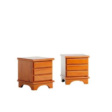 Imagem de Kit 2 Mesa De Cabeceira Helena 3 Gavetas Madeira Maciça - Móveis & Cia