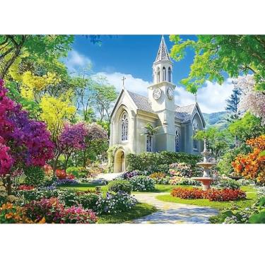 Imagem de Quebra-cabeça de 1000 peças para adultos, capela, lindo jardim campo, 1000 peças, quebra-cabeça cristão divertido para adultos, crianças, idosos, jogo familiar desafiador, ótima ideia de presente, 71