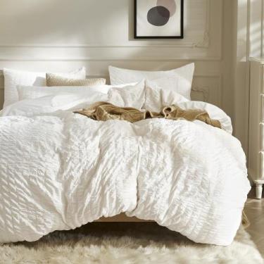 Imagem de Conjunto de capa de edredom JELLYMONI White Seersucker King Size 3 uni