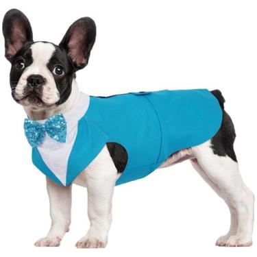 Imagem de Dog Tuxedo Kuoser Roupa de casamento para cães médios com gravata borb
