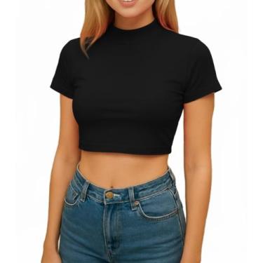 Imagem de Cropped Feminino Gola Alta Manga Curta - MARISLOIRO, Preto, GG