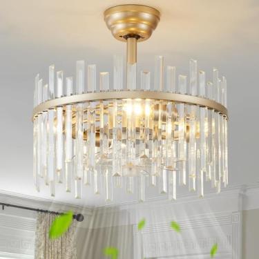 Imagem de Ventilador de teto Gryalcy 20" Gold Crystal, controle remoto de 6 velo