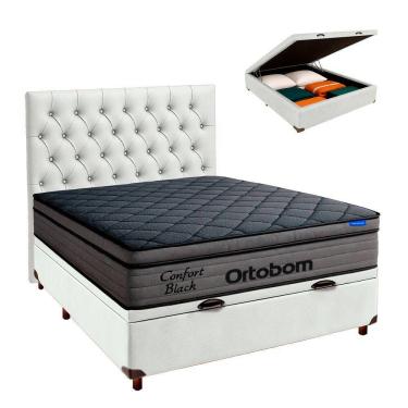 Imagem de Baú Branco + Cabeceira + Colchão Casal Confort Black Ortobom