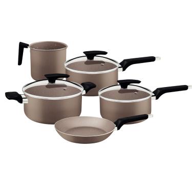 Imagem de Jogo de Panelas Tramontina Milazzo 5 Peças em Alumínio Antiaderente Starflon Max Amêndoa