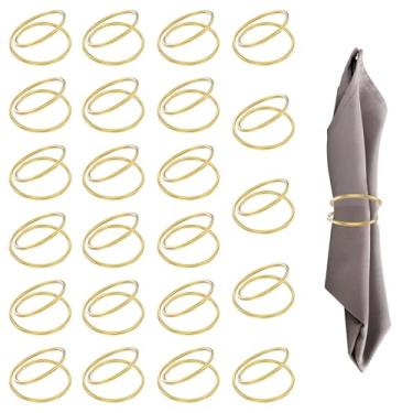 Imagem de Conjunto de 24 anéis de guardanapo de ouro, fivelas de metal semicírculo, porta-guardanapos dourados, anéis de guardanapo de Natal de outono de Ação de Graças, anel de design simples para mesa de
