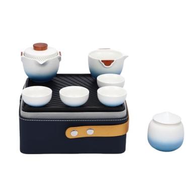 Imagem de Luocute Conjunto de chá de Cerâmica, Conjunto de Bule de Viagem Portátil para Carro Com Saco de Armazenamento de Couro para Casa Ao Ar Livre Inclui Bule Copo Justo 4 Copos Bandeja