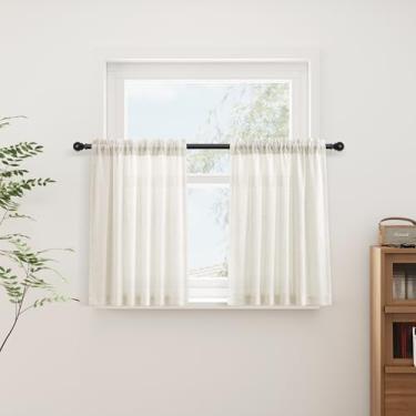 Imagem de Guken Cortinas curtas de 76 cm de comprimento para banheiro, conjunto de 2 painéis, cortina de camada de café, bolso para varão Boho Farmhouse, cortinas semitransparentes, cortinas de filtragem de luz