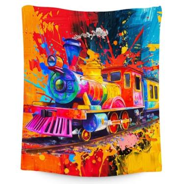 Imagem de Cobertor para meninos - Presentes de cobertor de trem para crianças pequenas - 102 x 127 cm de flanela macia para decoração de quarto, escritório