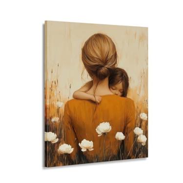 Imagem de Decoração de parede em tela Family Love - Impressão de pintura de mãe e filho, presente de dia das mães com buquê floral, arte para casa, decoração de quarto (arte 3,5 cm x 142 cm sem moldura)