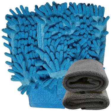 Imagem de Kit Luva de Microfibra Toalha 30x40cm Pano Lavagem Auto Limpeza Automotiva Vidro Carro Moto Casa