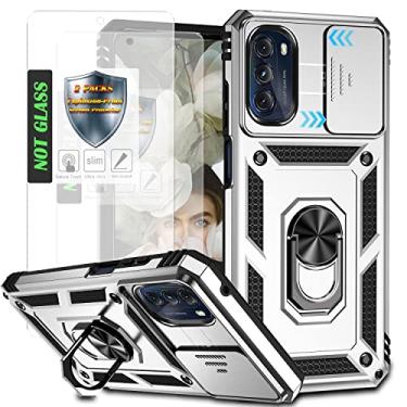 Imagem de AYMECL Capa para Moto G 5G, Motorola Moto G 5G 2022 com 2 peças de filme à prova de explosão, capa protetora para câmera deslizante com suporte magnético para Motorola Moto G 5G 2022, prata