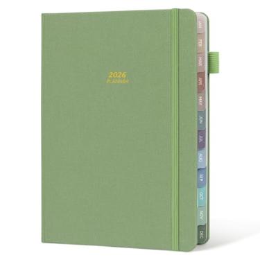 Imagem de Getink Agenda diária semanal e mensal 2024-2025, agenda diária 2024-2025, caderno de tarefas com abas mensais, bolso interno, encadernação espiral, fecho elástico, papel grosso (verde, 13 x 21 cm)