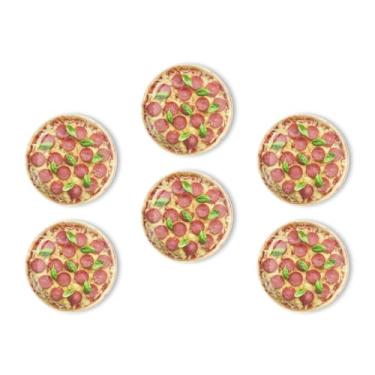 Imagem de BaHomeck Ímãs de geladeira, 6 peças, pizza de pepperoni com queijo mussarela redondo forte vidro magnético pequeno ímã de geladeira, decoração de casa para quadros brancos de escritório, salas de aula
